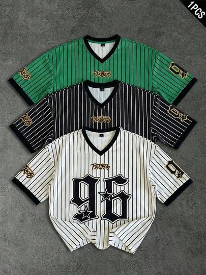 PAVTROS Men's Fashion Personalized Numeric Striped Print T-Shirt