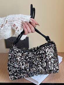 Glamine 流行包包女新款时尚韩版手提包全包单肩小方包 - 銀色 - 查看 5