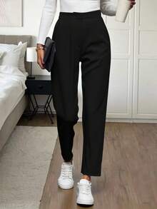 SHEIN LUNE Pantalon de costume de couleur unie pour femmes en automne/hiver - Noir - Voir 3