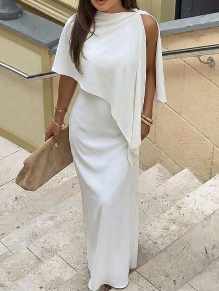 Aloruh Women's Elegant 2 Pieces Multi-Wear Collared Dress,Solid White Color,Summer Dining,Wedding Guest,Formal Party,Business Casual,Graduation,Vacation - White - View 1