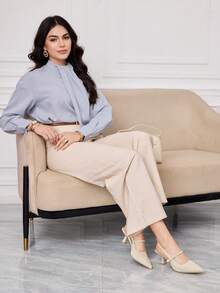 Sleekvia Scarpe con tacco alto da donna, punta affusolata, tacco a spillo, cinturino posteriore, cinturino , semplici, confortevoli, versatili, eleganti scarpe con tacco per l'ufficio - kaki medio - Visualizzare 3