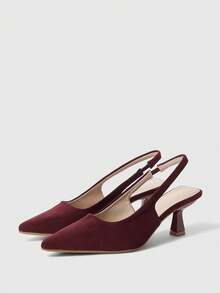 Sleekvia Women's New High-Heeled Pumps, Pointed Toe, Wine Glass Heel, Back Strap Style, Suede, Simple, Comfortable, Versatile, Elegant Office Heels - Bordeaux Red - View 4