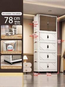 Storage Cabinet, Cream-Color Foldable Wardrobe, Plastic Storage Closet, No Assembly Required, New Arrival - Color Mixing - View 8