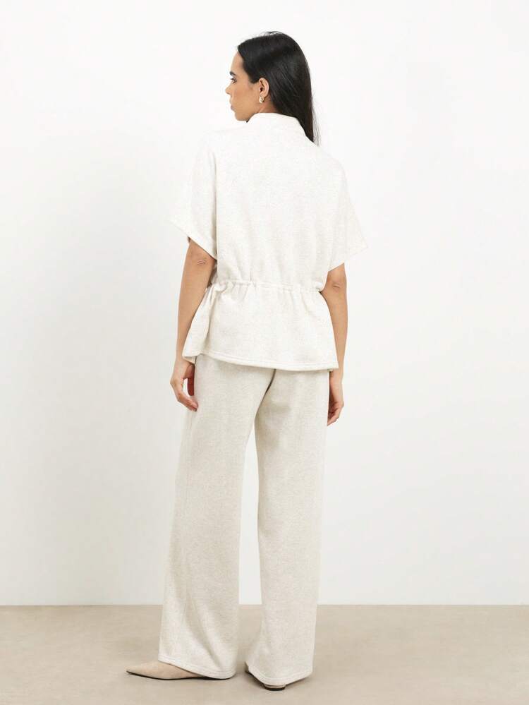 KSTM Women Linen Feel Straight Leg Drawstring High Rise Casual Pants Wide Leg Trousers Comfortable Relaxed Fit Spring Summer Lounge Wear