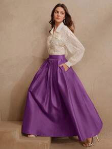 Anewsta Chân váy phồng cạp cao thanh lịch, kiểu dáng cổ điển - Màu tím  Violet - Xem 5