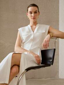 MOTF PREMIUM FASHIONABLE DESIGN SLEEVELESS WAIST TIE ADJUSTABLE LINEN MIDI DRESS FOR WOMEN - White - View 7