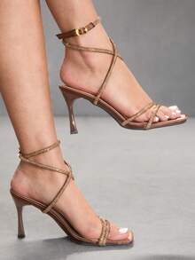 CUCCOO SZL Giày sandal cao gót dành cho nữ - Cà phê nâu - Xem 7