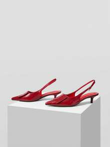 Mnmlis Tacones altos de moda con diseño de hebilla y punta afilada para uso diario - Rojo - Ver 2