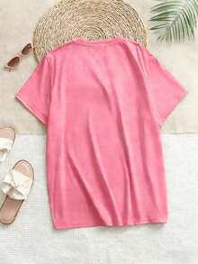 INAWLY Women's Round Neck Fashionable Printed T-Shirt - Round Neck Casual Top - Lightweight T-Shirt Suitable For All Seasons - Pink - View 2