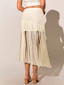 Poéselle Woven Jacquard Tassel Decorated Women's Fashion Skirt - Apricot - View 3