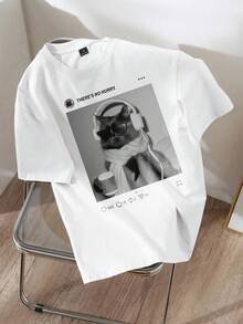 Men's Casual Cat Print Round Neck Short Sleeve T-Shirt, Summer - White - View 1