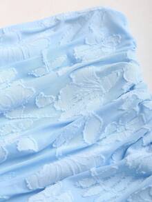 Sweetra Women's Sexy Strapless Knitted Jacquard Fitted Casual Beach Vacation Dress, Suitable For Summer - Baby Blue - View 4