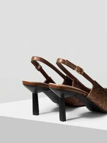 Mnmlis Women Shoes Spring Summer Snake Pattern Metal Buckle Pointed Heel Retro Faux Leather Brown Sandals Commuter Dating - Brown - View 3