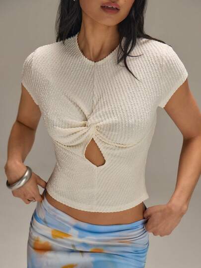 Athîral 女士休闲度假针织短袖圆领T恤，春夏款