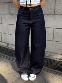 MainGRL 女士休闲日常口袋纽扣牛仔裤 - 藏蓝色 - 查看 1