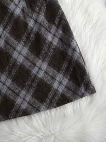 Franclia 女士格子羊毛A字裙，高腰显瘦复古厚格纹裙，秋冬新款 - 棕色 - 查看 5