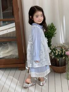 DAZY Toddler Girls' Striped Dress & Lace Dress 2pcs Set - Blue - View 3