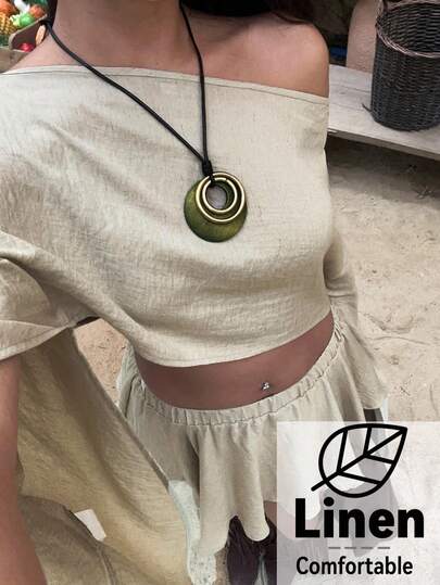 Aloruh Women's 2-Piece Set, Striped Fabric Asymmetric Shoulder Long Sleeve Top + Mini A-Line Skirt, Casual Resort Bohemian Style Outfit Summer Outfits For Women Summer Clothes Summer Outfits Summer Holiday Outfits Summer Tops Summer Top Summer Tops For Women Blouses For Women Women's Blouses Shirts Elegant Blouses For Ladies