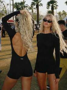 Fluxe 女士船领长袖露背休闲连体裤 - 黑色 - 查看 2