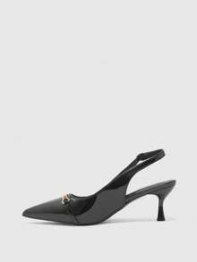 CUCCOO BIZCHIC Tacones altos versátiles de tacón fino y correa trasera con botones, elegantes para la oficina - Negro - Ver 4