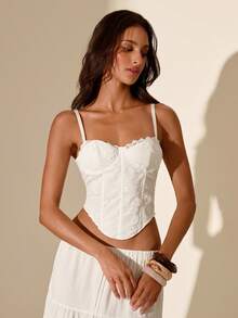 SHEIN Glamour 女士系带修身百搭约会之夜吊带背心上衣，女士束身胸衣上衣 - 白色 - 查看 6