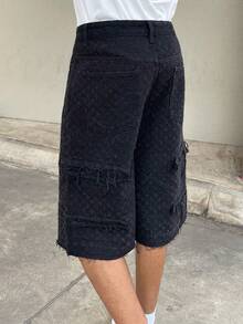 Ngobest Haus Ngobest Haus Men's Casual Loose Fit Distressed Denim Wide Leg Shorts - Black - View 2