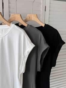 SHEIN LUNE Bộ 3 áo thun ngắn tay đơn giản màu trơn dành cho nữ, kiểu dáng thường ngày. - Nhiều màu - Xem 5