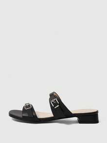 Sleekvia Women's Fashionable Versatile Buckle Design Thick Sole Wedge Sandals For Daily Wear - Black - View 3