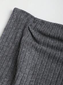 Sweetra 女士不对称肩部毛绒T恤+低腰阔腿裤两件套，冬季休闲家居服 - 深灰色 - 查看 4