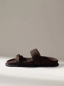 Solecia Dép xăng đan đế bằng thoải mái màu nâu cà phê dành cho nữ. - Cà phê nâu - Xem 4