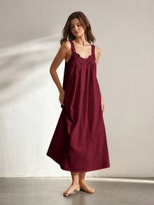 Ocili Women's Solid Color Sleeveless Casual Dress - Burgundy - View 2