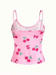 Bonmuse Ladies' Cherry Print Simple Daily Cami Top, Shorts, Pajama Set - Multicolor - View 9