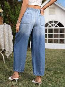 Breezaya Women's Casual Washed Drawstring Waist Jeans - Blue - View 2