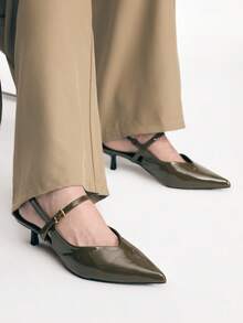 Mnmlis New Green High Heel Shoes, Women Pointed Toe Patent Leather Kitten Heel Elegant Sandals - Green - View 11