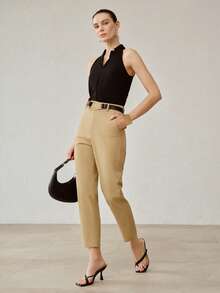 MOTF PREMIUM SPRING/SUMMER NEW KHAKI SLIM FIT ANKLE LENGTH PANTS, ELASTIC WOVEN FABRIC, VERSATILE FOR WORK AND COMMUTE, WOMEN'S SUIT PANTS - Khaki - View 7