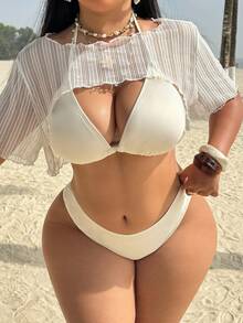 Slaydiva Plus Size Women White Asymmetrical Short Sexy Beach Cover Up - White - View 3