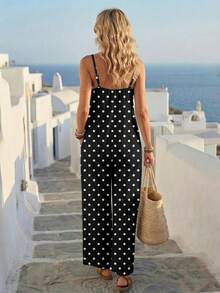Faunlyn Women's Casual Polka Dot Print Jumpsuit, Versatile & Fashionable, Spring/Summer - Black - View 2