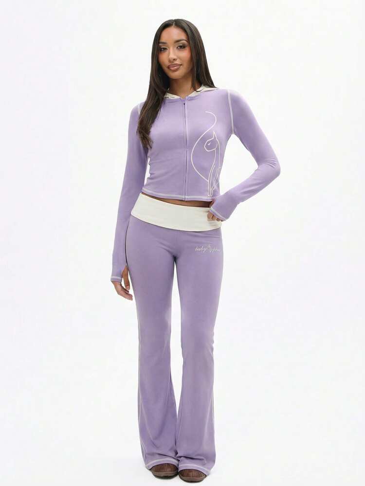 BABYPHAT Sudadera con capucha y cremallera corta con capucha y pespuntes contrastantes, top de manga larga de ropa deportiva