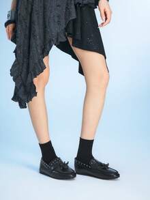 Sugerpunk Women's Tassel Studded Flat Loafers, Casual Versatile Daily Wear - Black - View 3