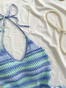 GlowEve Elegant Fitted Ombre Textured Knit Camisole Top For Women, Spring/Summer - Blue - View 4