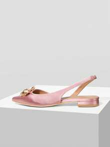 Mnmlis Ladies Pointed Comfortable Inner Hollow Metal Decorative Buckle Flat-Soled Shoes - Pink - View 4