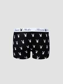 PLAYBOY X SUMWON 男士平角内裤两件装，兔子印花图案，黑灰色。 - 彩色 - 查看 2