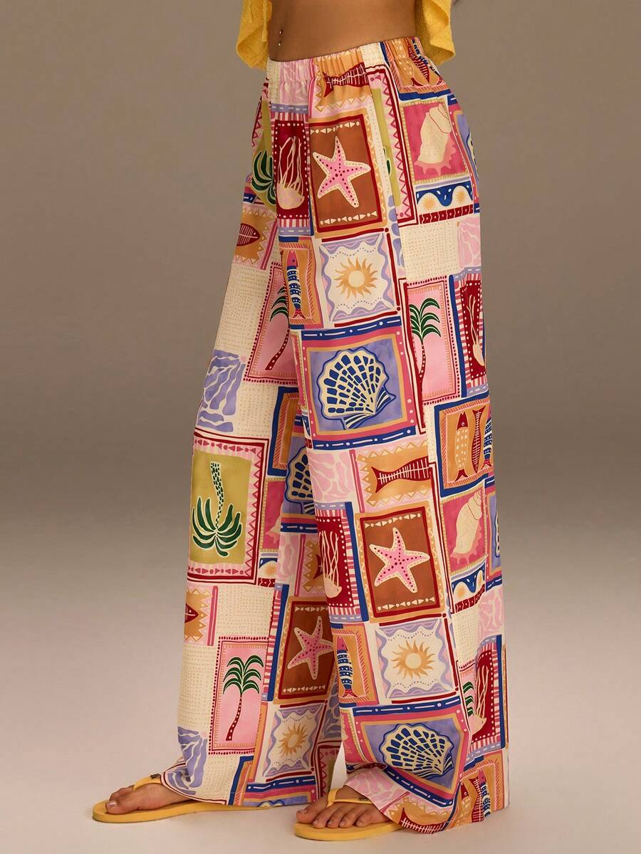 Athîral Scarf Print Wide Leg Pants - Multicolor - View 1