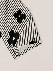 Resyla 2pcs/Set Women Floral Print T-Shirt And Striped Pants - Black - View 7