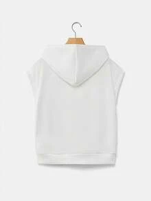 SHEIN EZwear Kangaroo Pocket Hooded Sweatshirt In Fall/Winter Sleeveless Hoodie Zip Up Hoodie Hooded Vest White Vest Hoodie White Hoodie - White - View 2