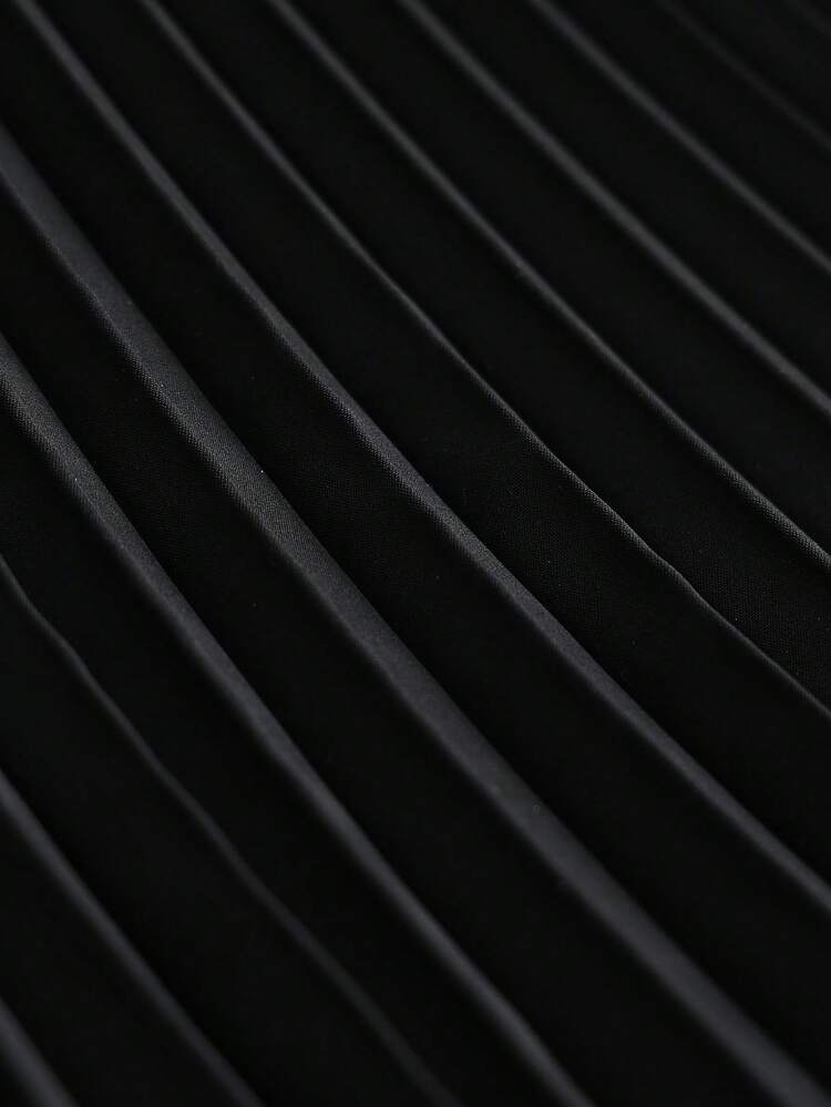 Franclia 女士优雅黑色无袖蝴蝶结领修身中长褶皱连衣裙，显瘦，适合工作、派对和正式场合，高品质 - 黑色 - 查看 7