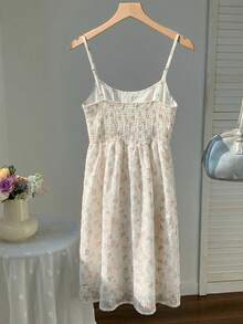Comfortcana Plus Size Women's Spring/Summer Romantic Pink Chiffon 3D Ditsy Floral Bow Tie Waist A-Line Dress - Pink - View 2