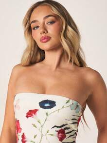 MISSGUIDED Damen Bandeau Mini-Kleid mit gemischtem Blume Muster, perfekt für Frühlings-Sommer-Partys, Cocktail- und Abendanlässe, körperbetonter Schnitt - Verschiedenfarbig - Übersicht 5