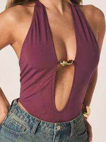 MISSGUIDED 女士深V露背吊带连体衣无袖修身连体上衣晚宴夜店性感夏季约会派对装 - 紅色 - 查看 2