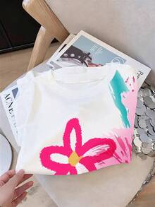 一件少女风彩色Y2K多巴胺印花宽松短袖上衣，可爱多彩组合，舒适透气，适合户外、上学和居家穿着，春夏皆宜。 - 白色 - 查看 3